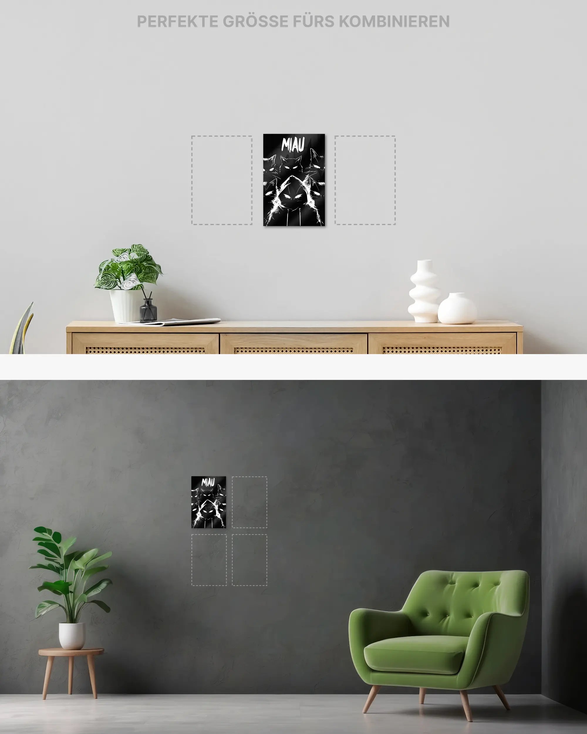 Wandansicht des Poster Plate Designs Miau Gang im Acrylic Style in der Größe Mini (20 x 30 cm)