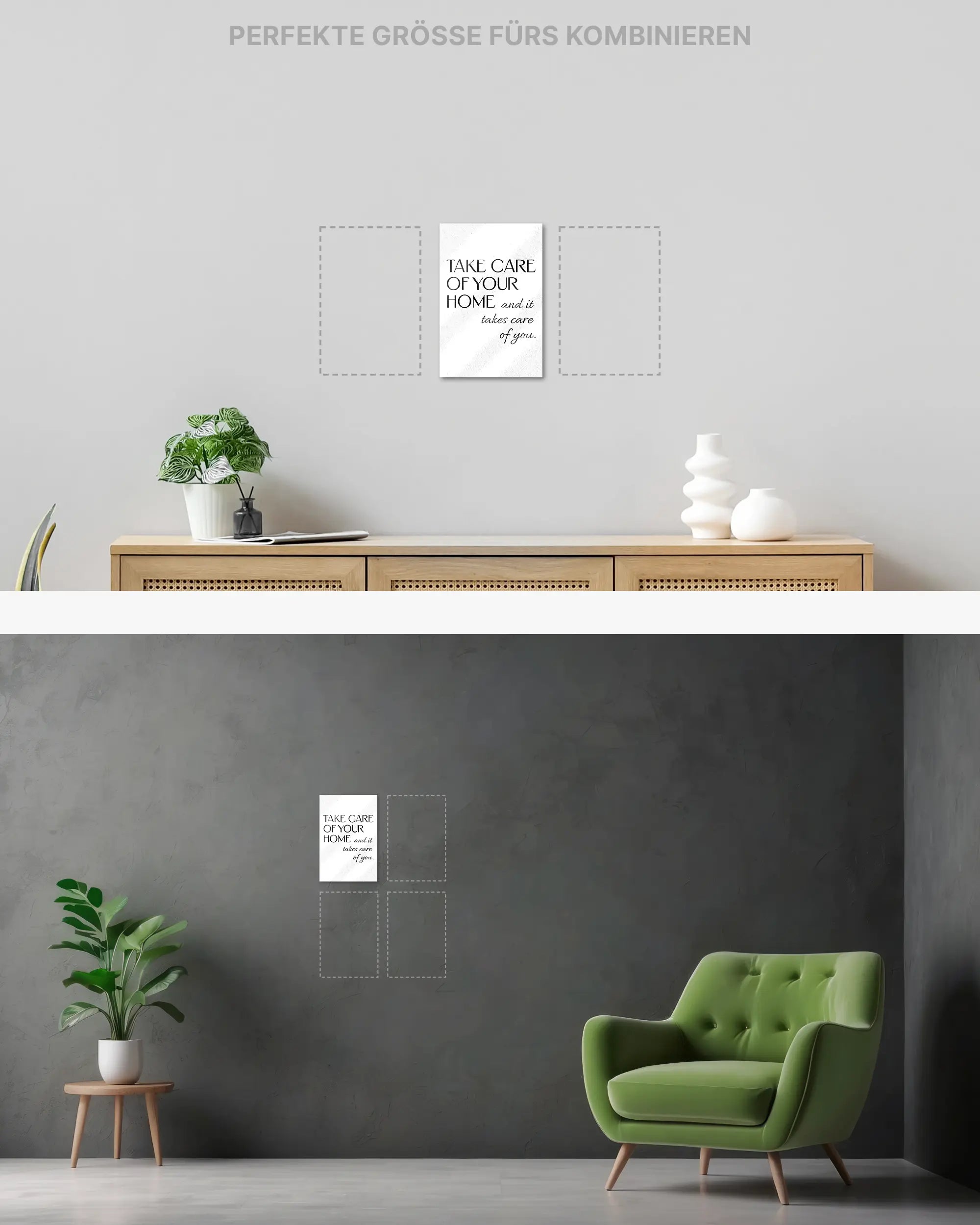 Wandansicht des Poster Plate Designs Take Care im Acrylic Style in der Größe Mini (20 x 30 cm)