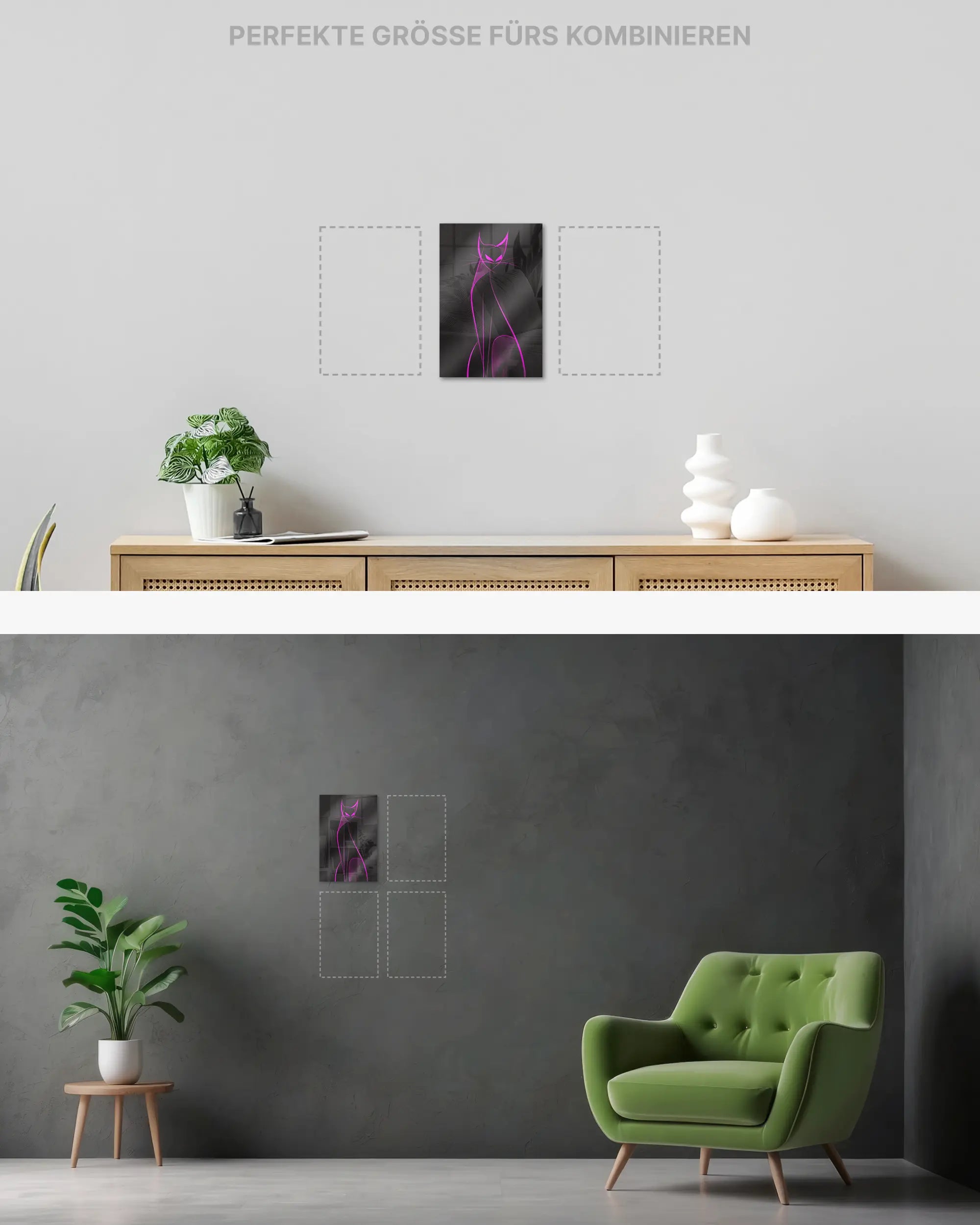 Wandansicht des Poster Plate Designs Katzenkrimi im Acrylic Style in der Größe Mini (20 x 30 cm)