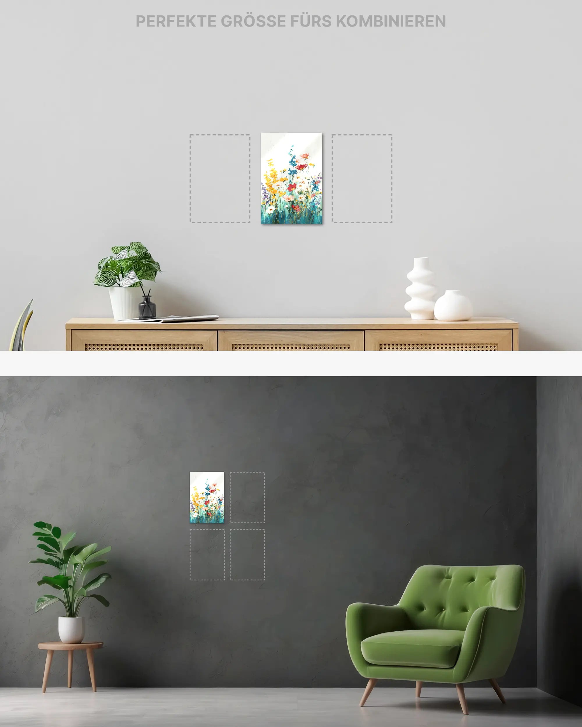 Wandansicht des Poster Plate Designs Blühen statt Mühen im Acrylic Style in der Größe Mini (20 x 30 cm)