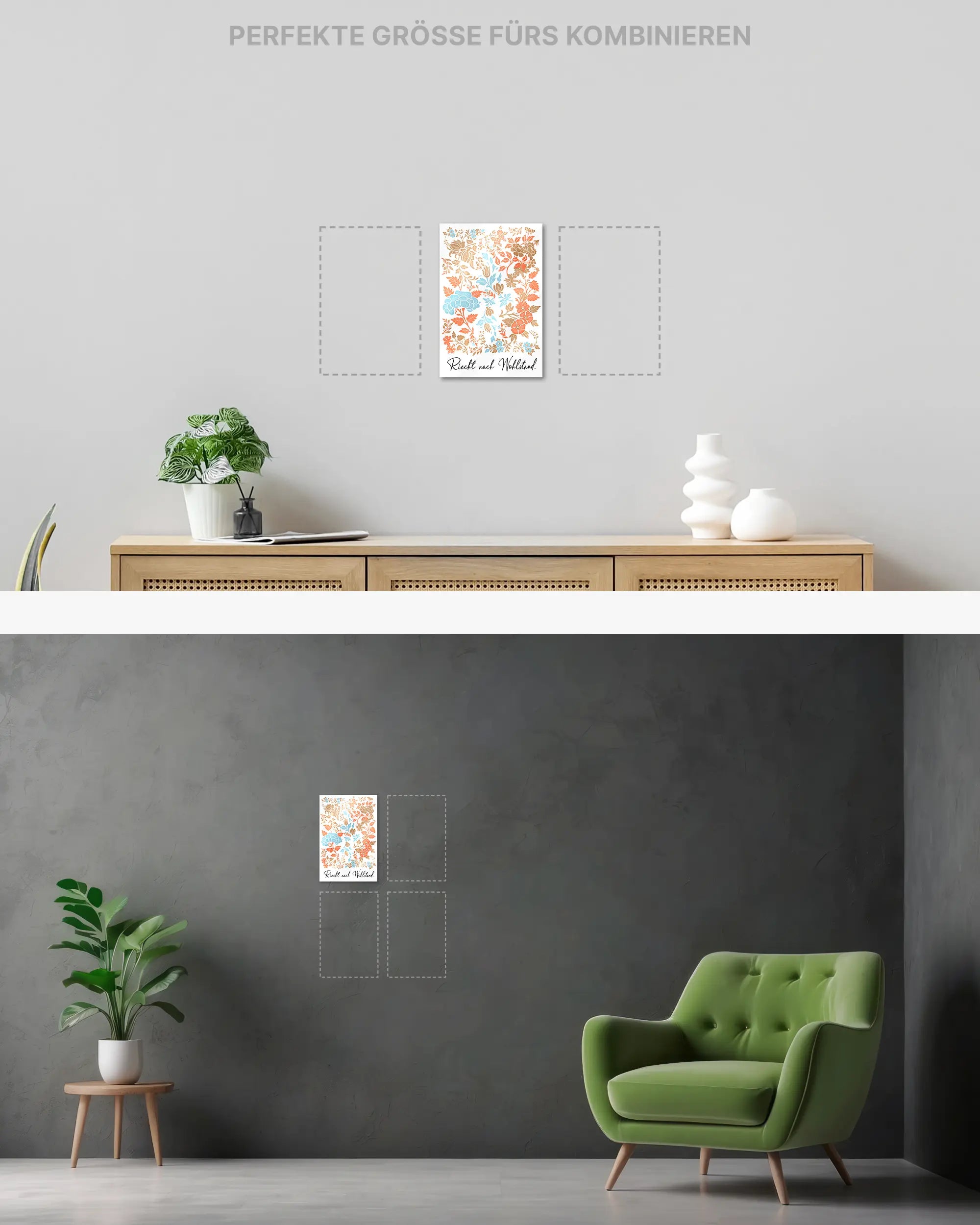 Wandansicht des Poster Plate Designs Wohlstandsduft im Acrylic Style in der Größe Mini (20 x 30 cm)