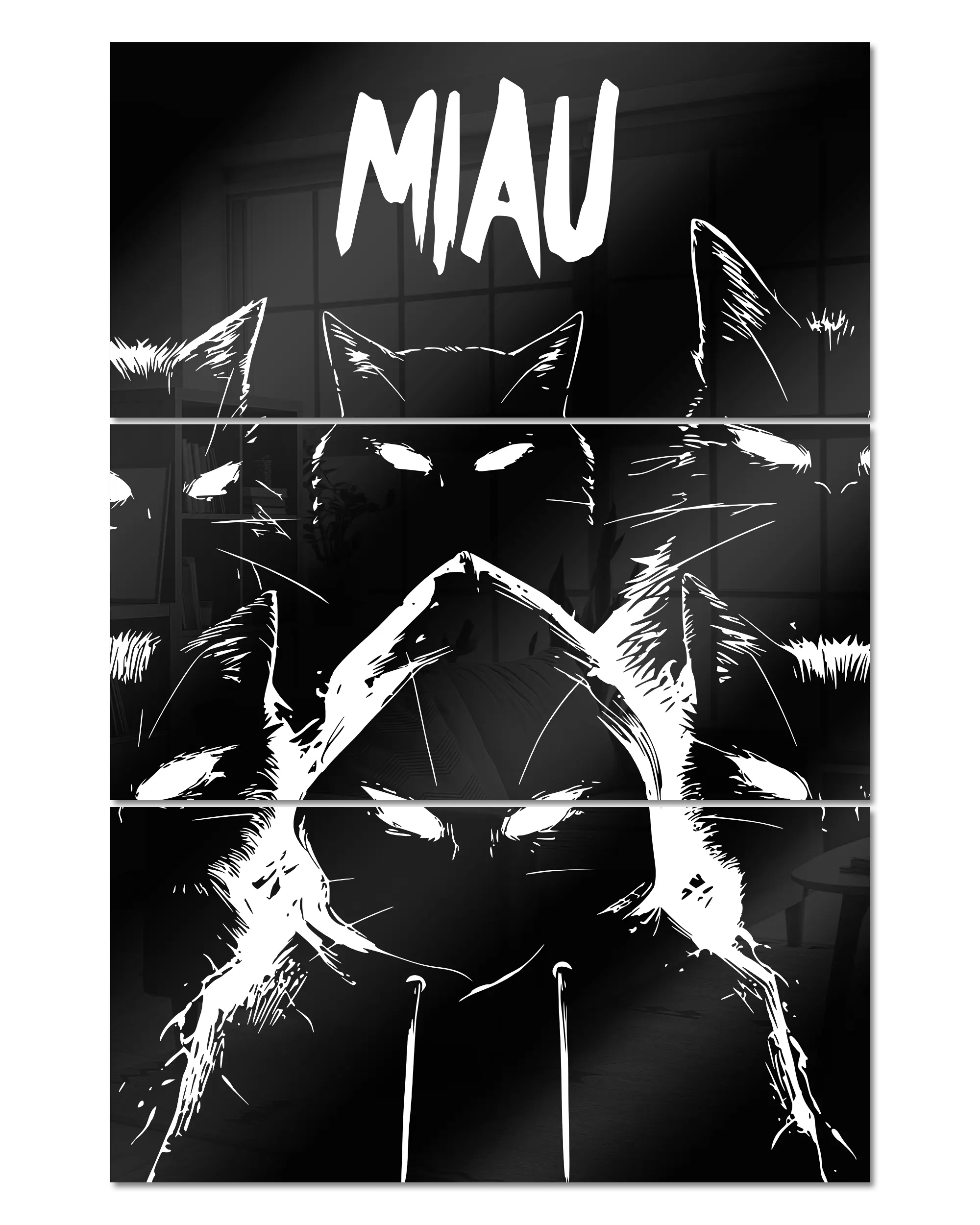 Frontalansicht des Poster Plate Designs Miau Gang im Acrylic Style in der Größe Mighty (60 x 90 cm)