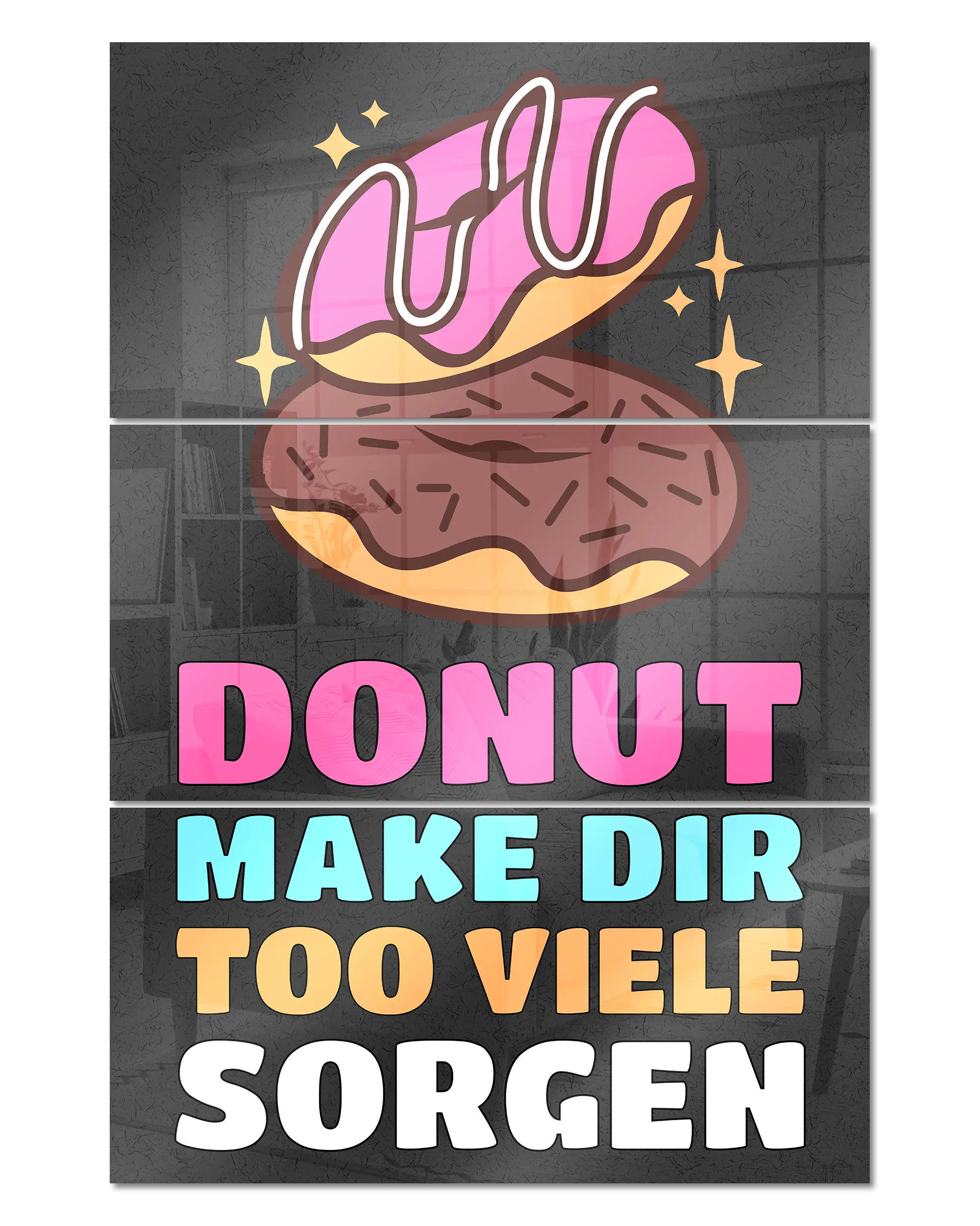Frontalansicht des Poster Plate Designs Donut Worry im Acrylic Style in der Größe Mighty (60 x 90 cm)