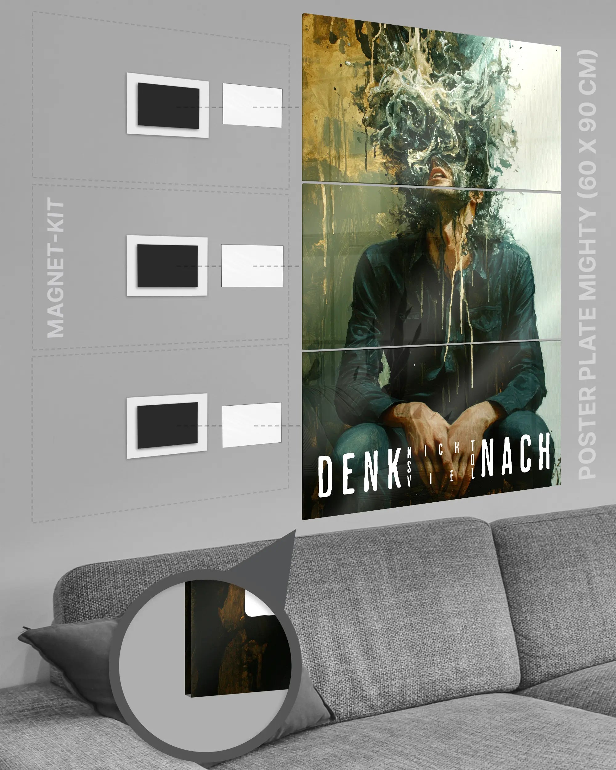 Magnet-Kit Seitenansicht des Poster Plate Designs Denkblockade im Acrylic Style in der Größe Mighty (60 x 90 cm)