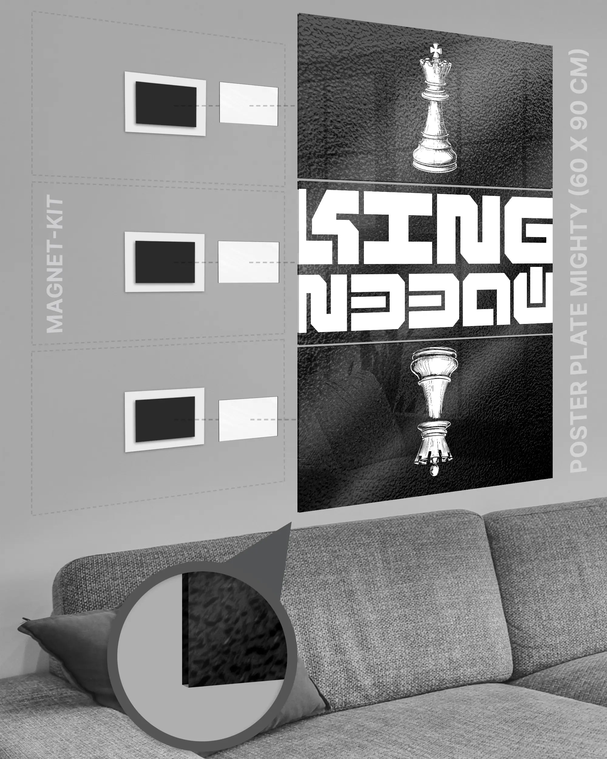 Magnet-Kit Seitenansicht des Poster Plate Designs Chessday im Acrylic Style in der Größe Mighty (60 x 90 cm)