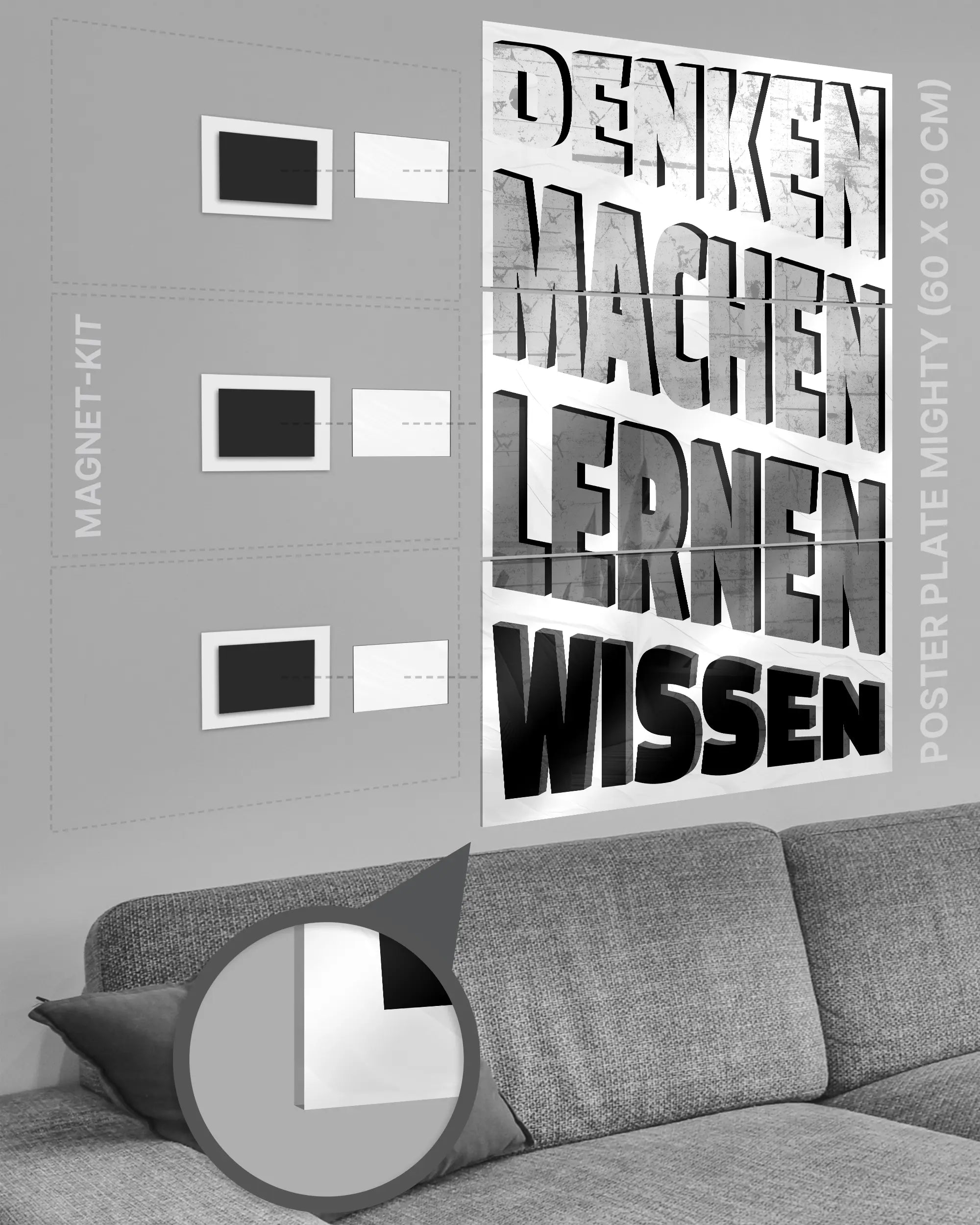 Magnet-Kit Seitenansicht des Poster Plate Designs Der Weg zum Wissen im Acrylic Style in der Größe Mighty (60 x 90 cm)