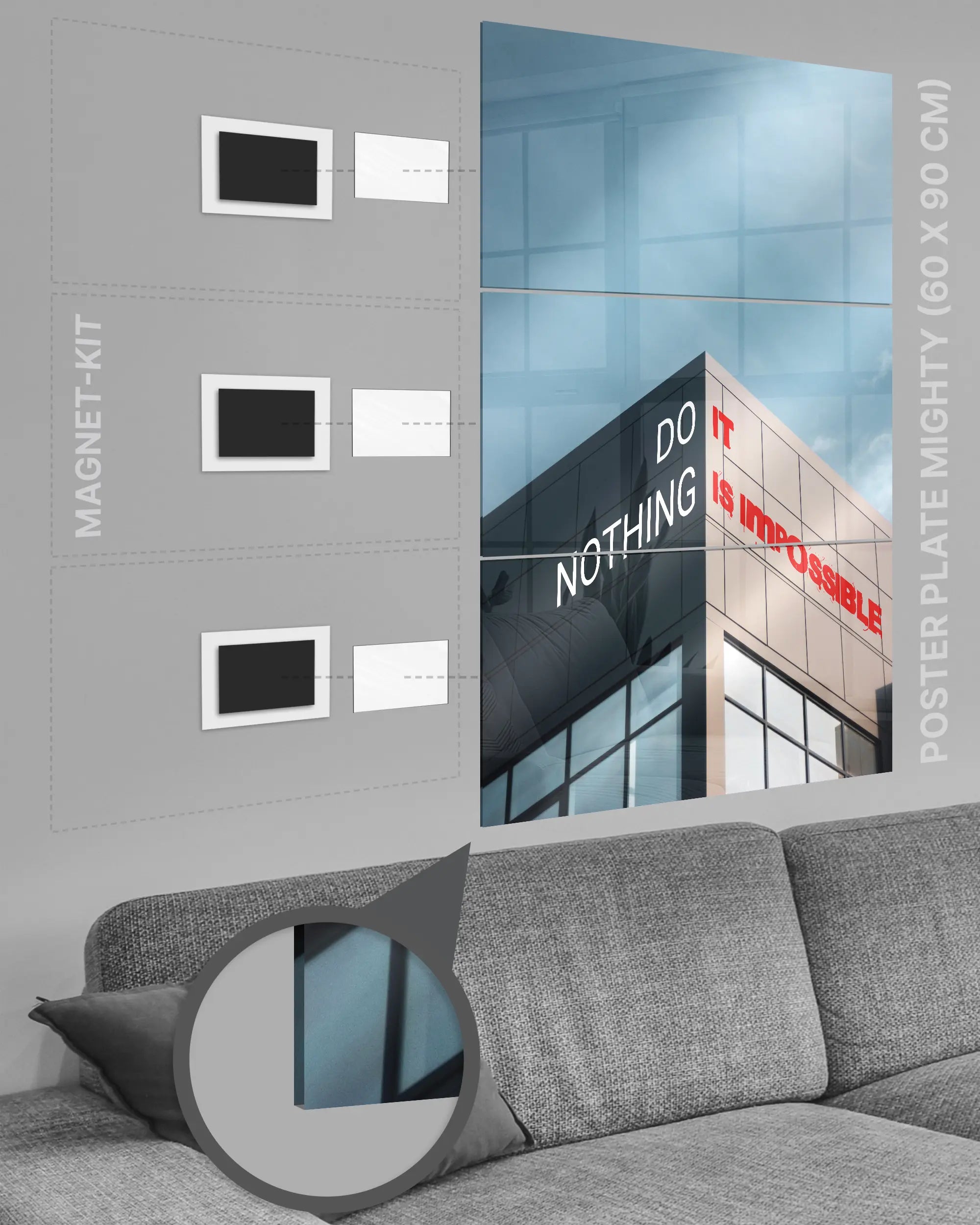 Magnet-Kit Seitenansicht des Poster Plate Designs Do Nothing im Acrylic Style in der Größe Mighty (60 x 90 cm)