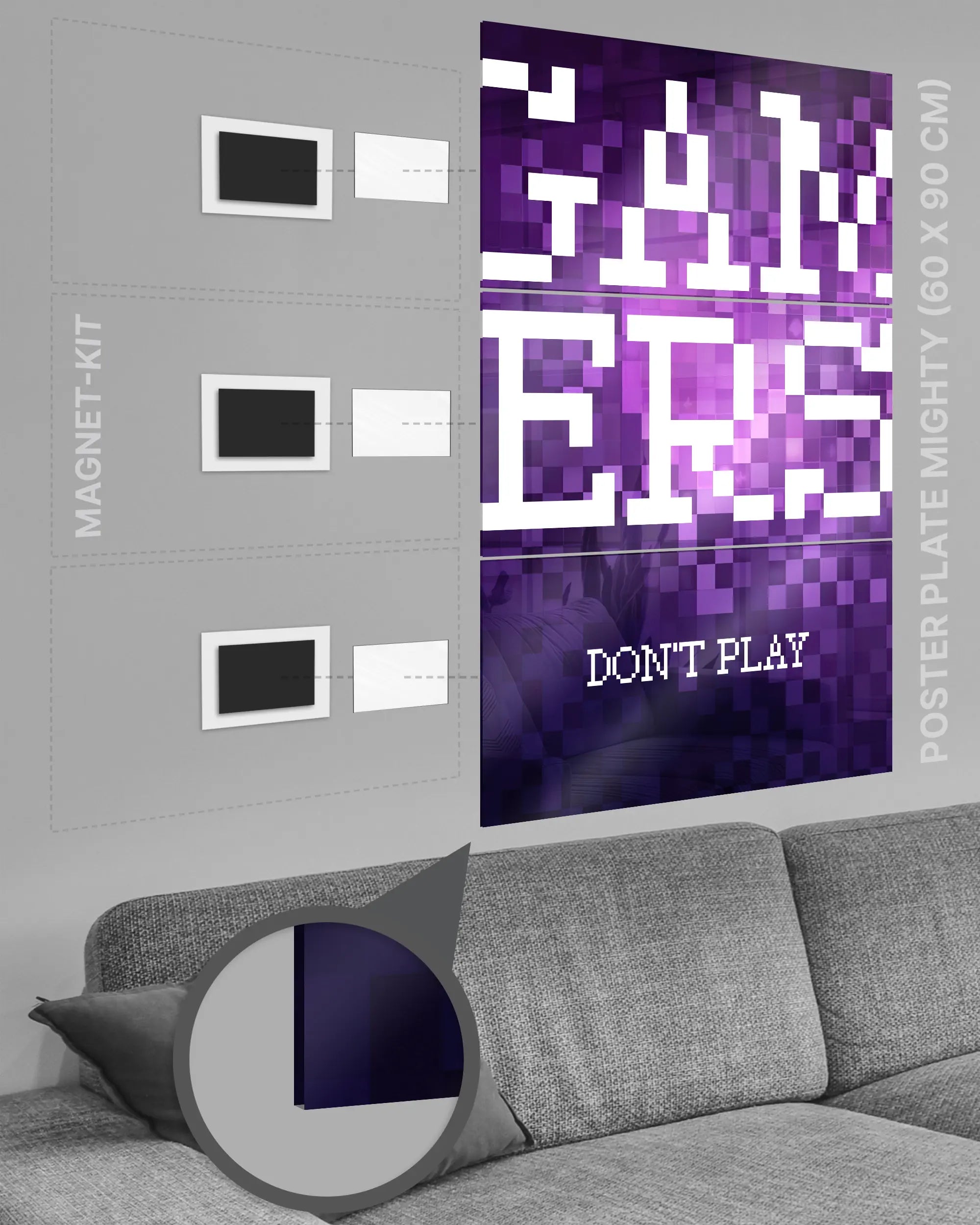 Magnet-Kit Seitenansicht des Poster Plate Designs Gamers don't play im Acrylic Style in der Größe Mighty (60 x 90 cm)