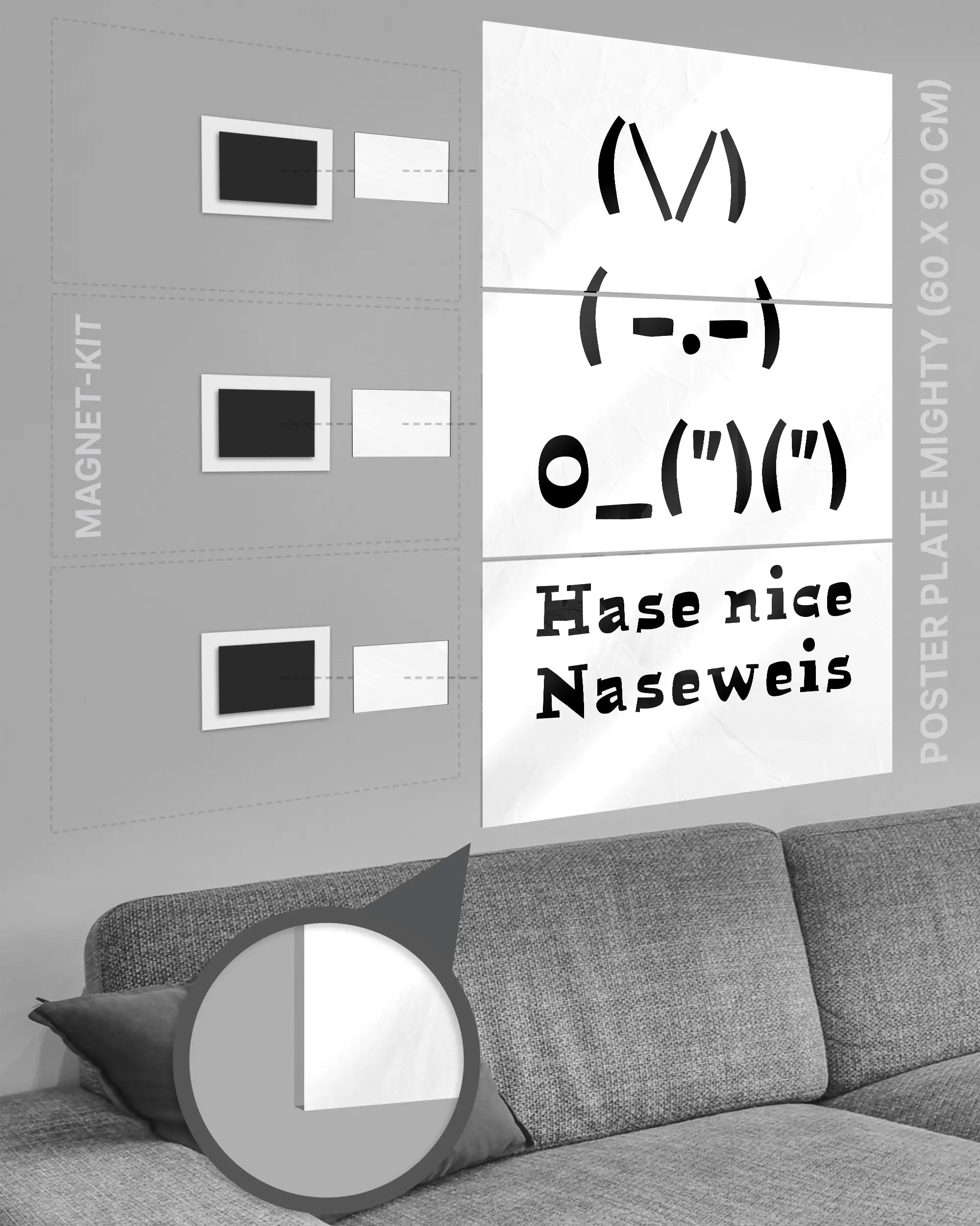 Magnet-Kit Seitenansicht des Poster Plate Designs Nicer Hase im Acrylic Style in der Größe Mighty (60 x 90 cm)