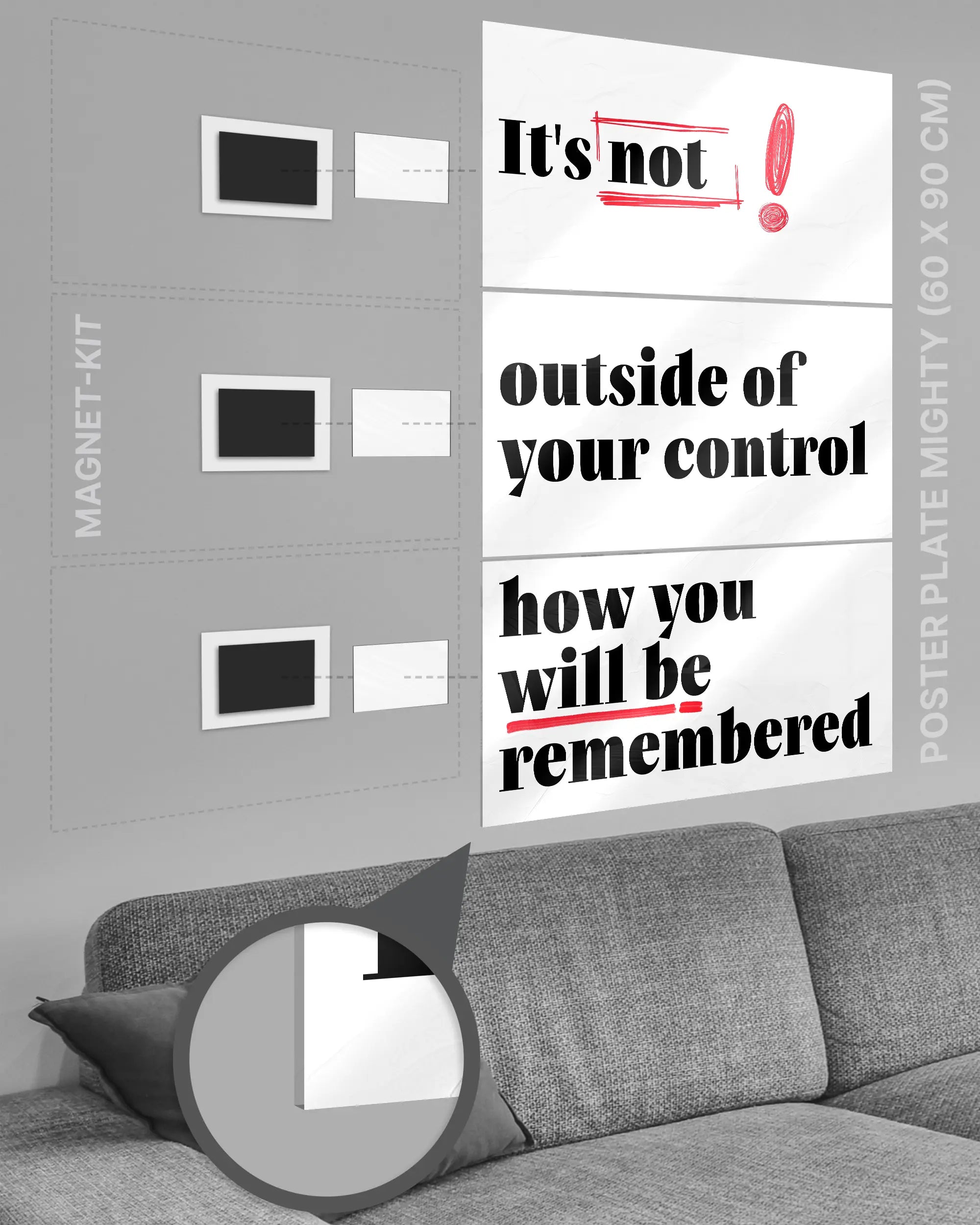 Magnet-Kit Seitenansicht des Poster Plate Designs Write your story im Acrylic Style in der Größe Mighty (60 x 90 cm)