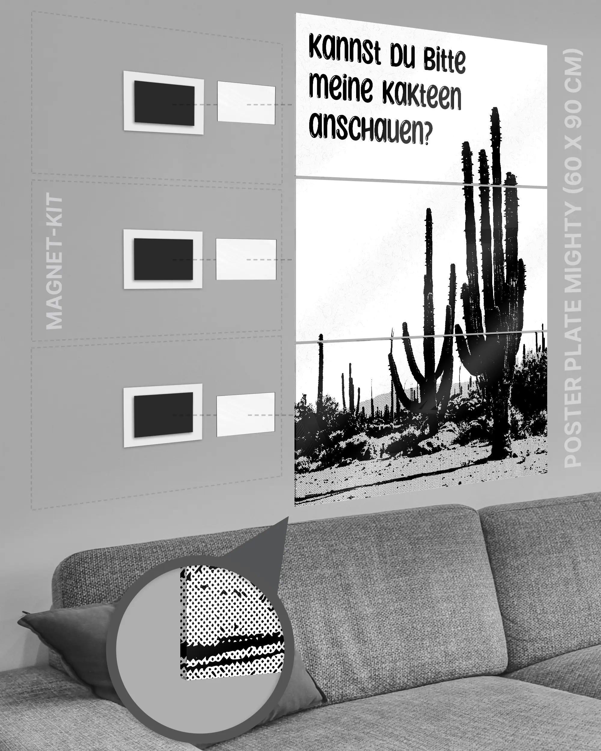 Magnet-Kit Seitenansicht des Poster Plate Designs Kacktusse im Acrylic Style in der Größe Mighty (60 x 90 cm)