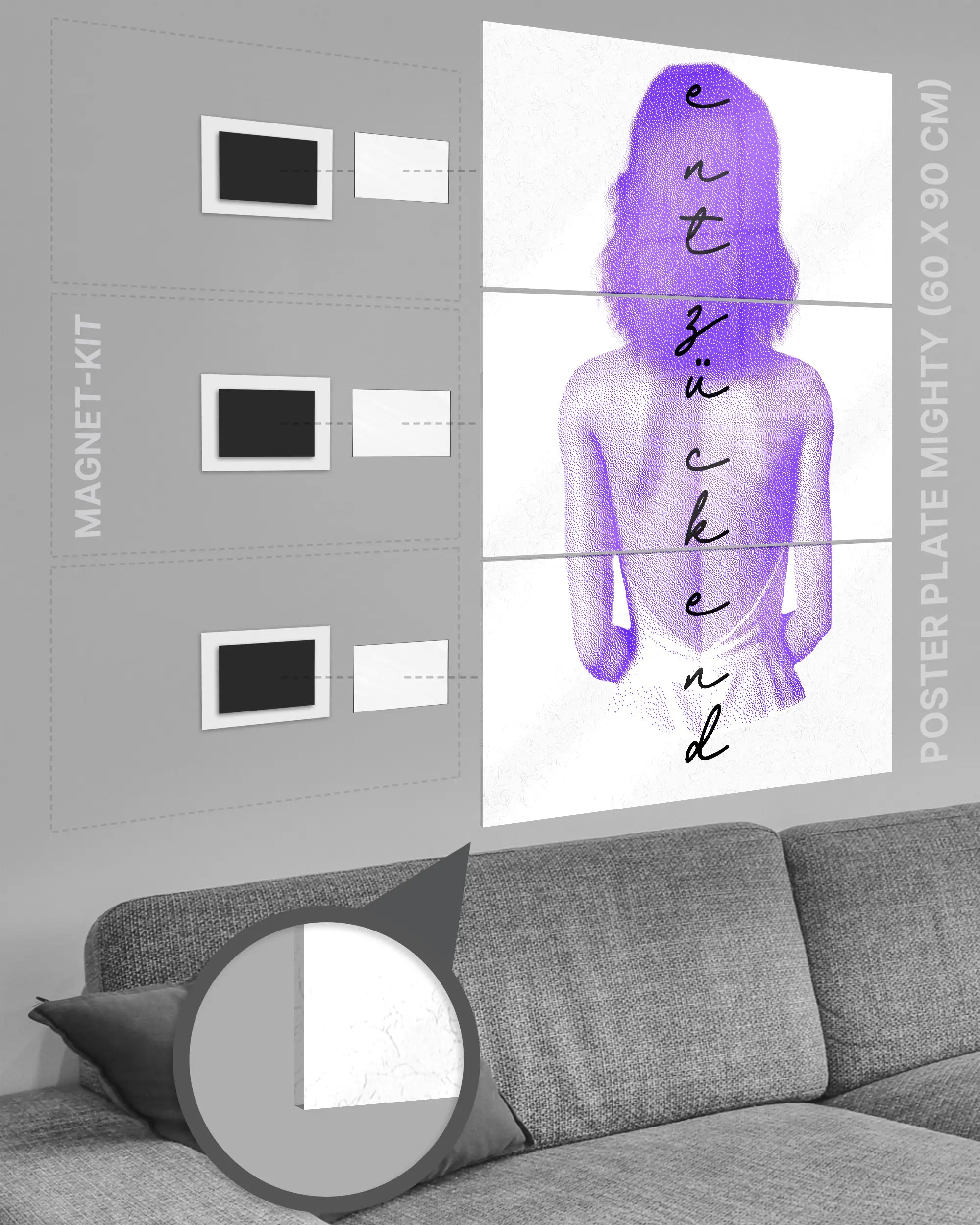 Magnet-Kit Seitenansicht des Poster Plate Designs Rückendeckung im Acrylic Style in der Größe Mighty (60 x 90 cm)