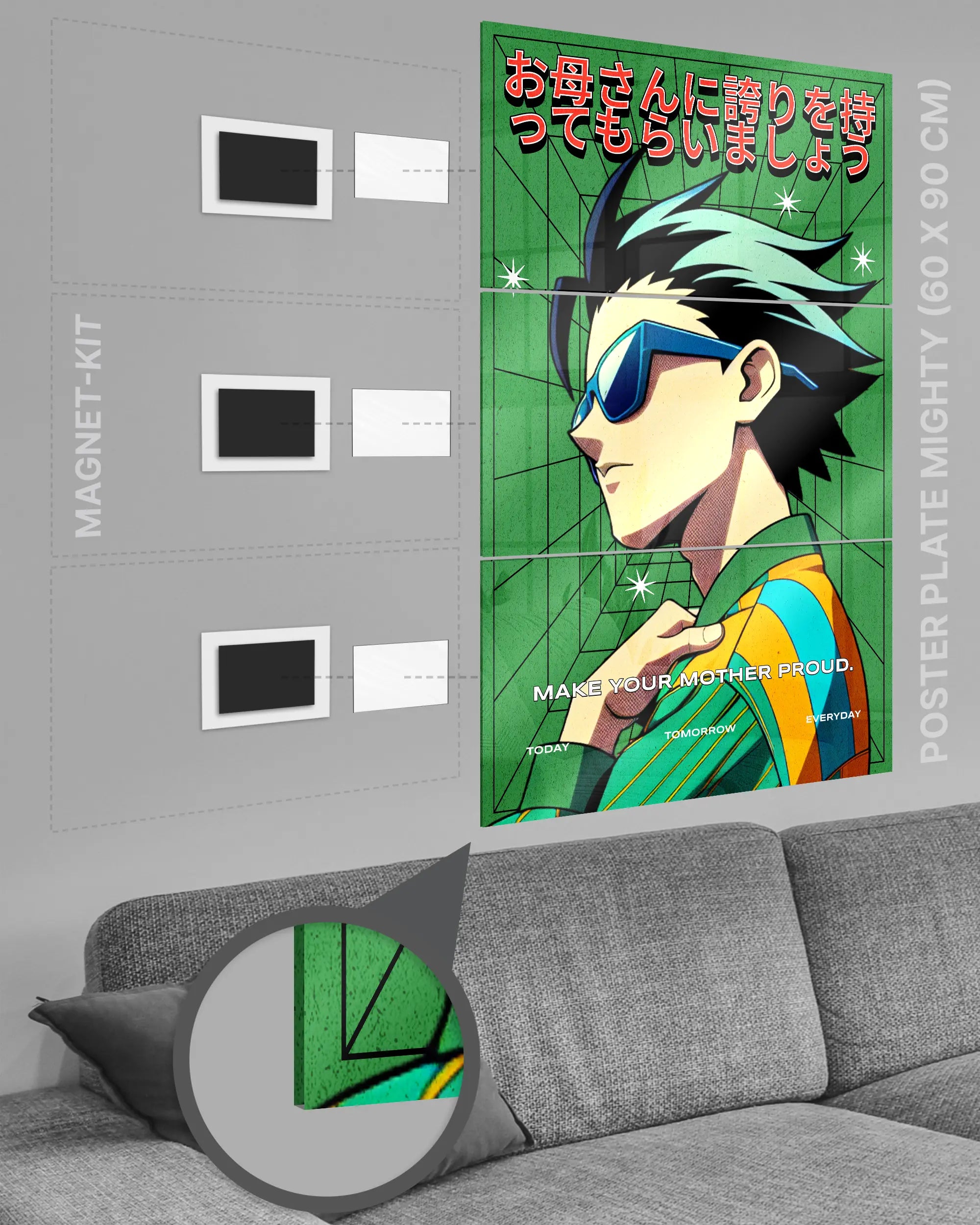 Magnet-Kit Seitenansicht des Poster Plate Designs Make her proud im Acrylic Style in der Größe Mighty (60 x 90 cm)