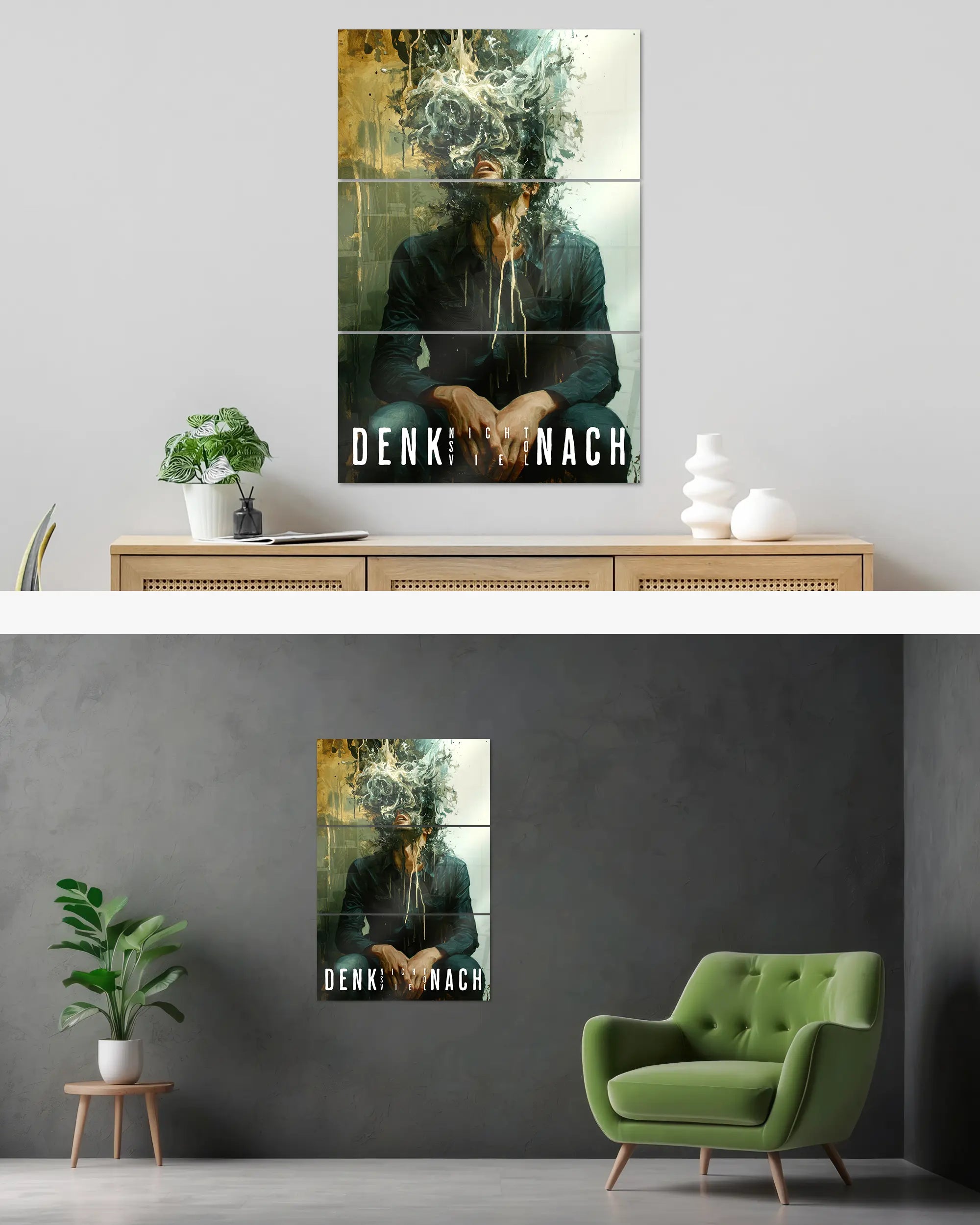 Wandansicht des Poster Plate Designs Denkblockade im Acrylic Style in der Größe Mighty (60 x 90 cm)