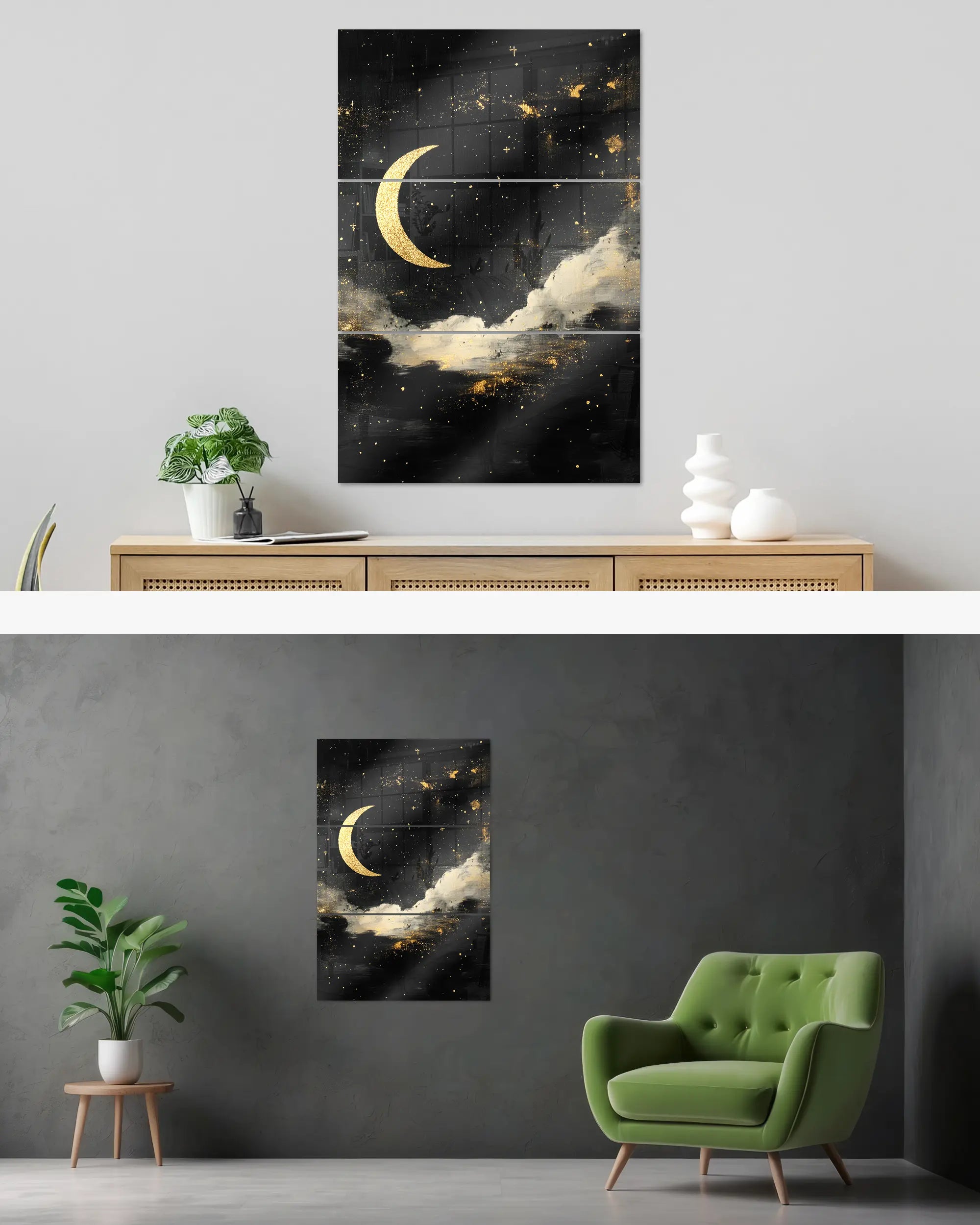 Wandansicht des Poster Plate Designs Goldenes Mondgedicht im Acrylic Style in der Größe Mighty (60 x 90 cm)