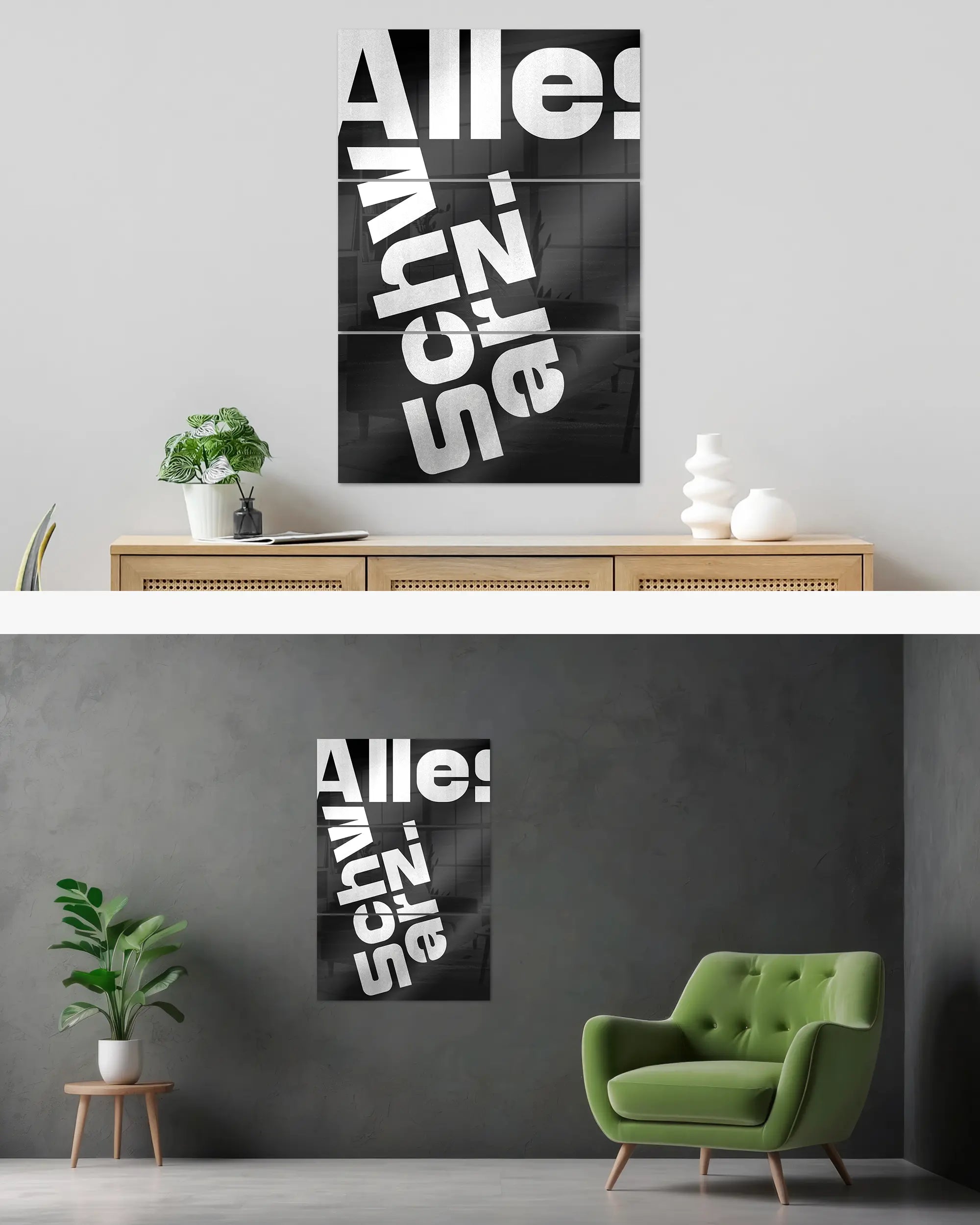Wandansicht des Poster Plate Designs Alles Schwarz im Acrylic Style in der Größe Mighty (60 x 90 cm)