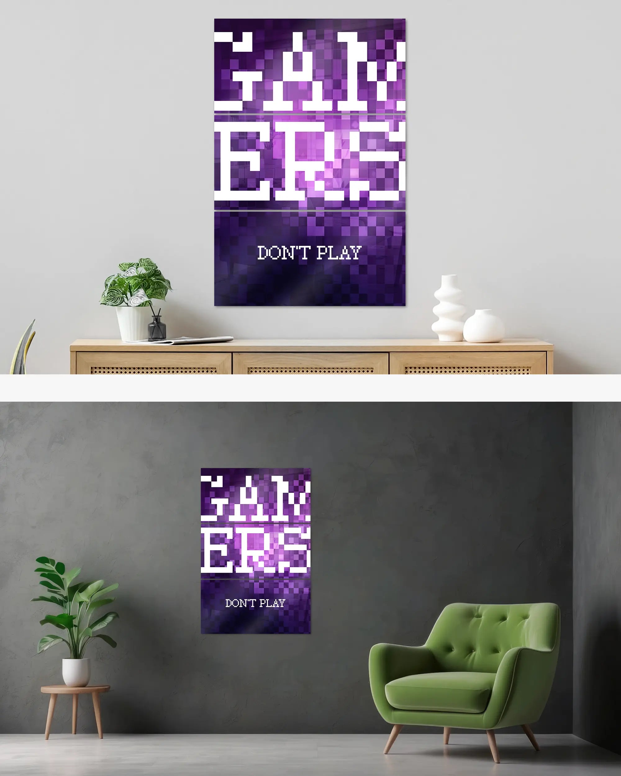 Wandansicht des Poster Plate Designs Gamers don't play im Acrylic Style in der Größe Mighty (60 x 90 cm)