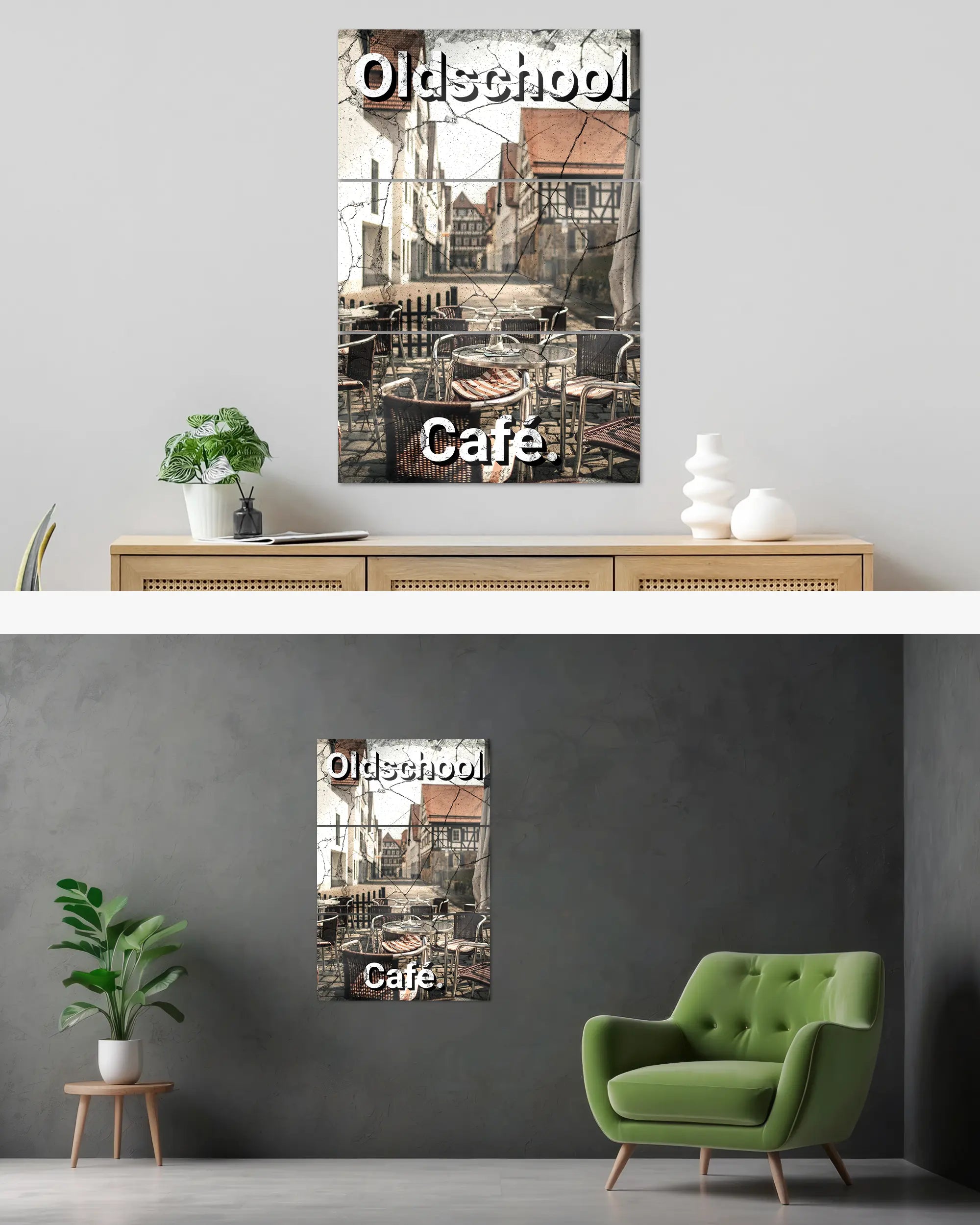 Wandansicht des Poster Plate Designs Oldschool Café im Acrylic Style in der Größe Mighty (60 x 90 cm)