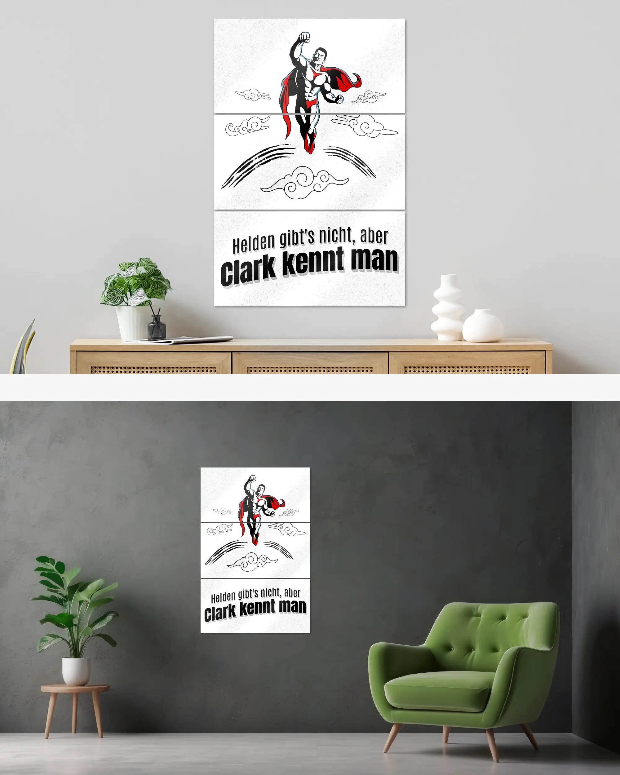 Wandansicht des Poster Plate Designs Clark kennt man im Acrylic Style in der Größe Mighty (60 x 90 cm)