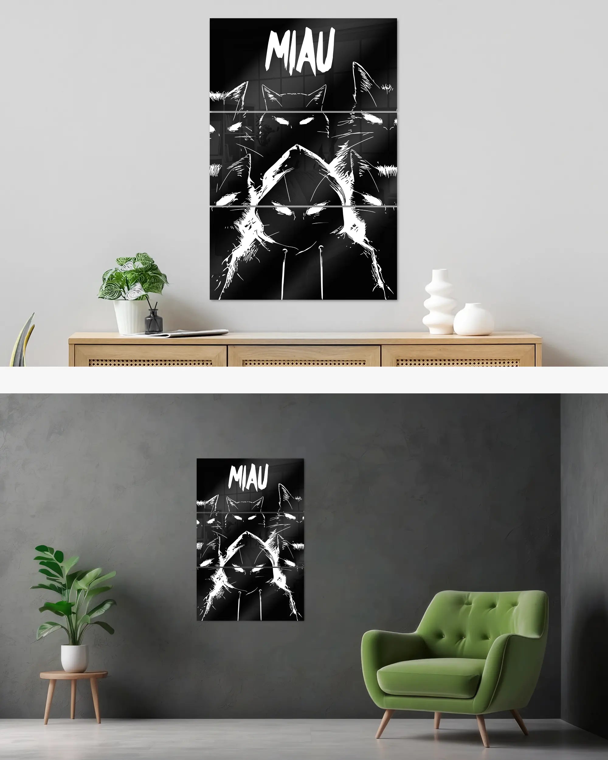 Wandansicht des Poster Plate Designs Miau Gang im Acrylic Style in der Größe Mighty (60 x 90 cm)