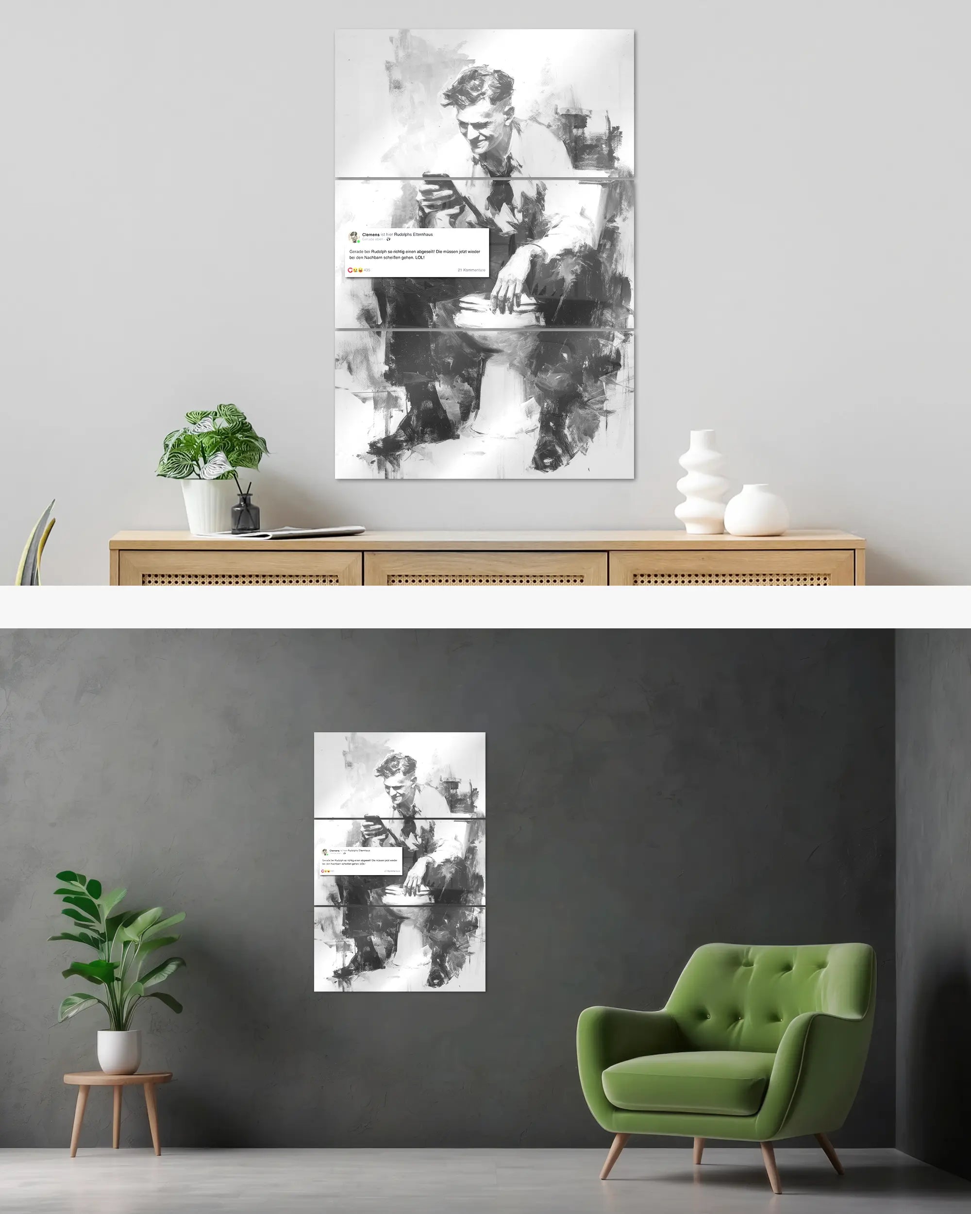 Wandansicht des Poster Plate Designs Clemens kackt im Acrylic Style in der Größe Mighty (60 x 90 cm)