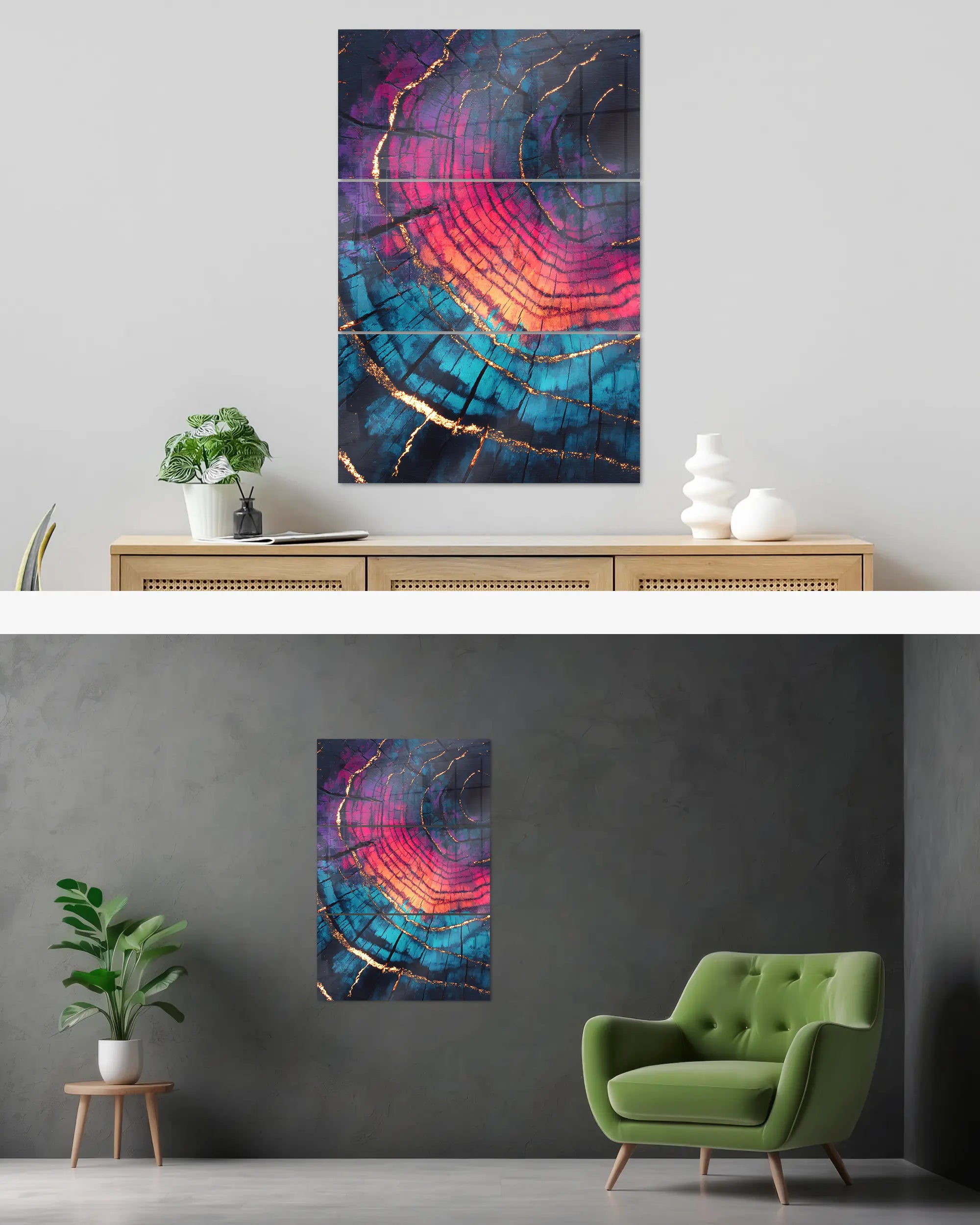 Wandansicht des Poster Plate Designs Rindenroulette im Acrylic Style in der Größe Mighty (60 x 90 cm)