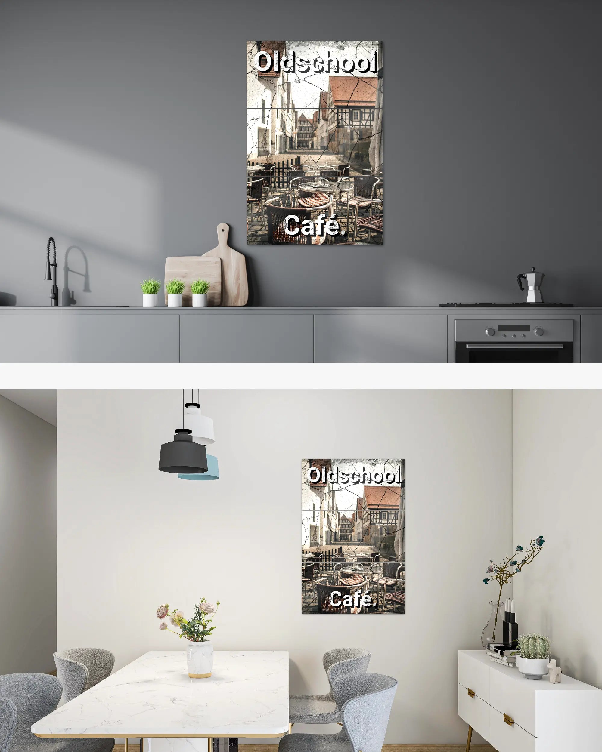 Zimmeransicht des Poster Plate Designs Oldschool Café im Acrylic Style in der Größe Mighty (60 x 90 cm)