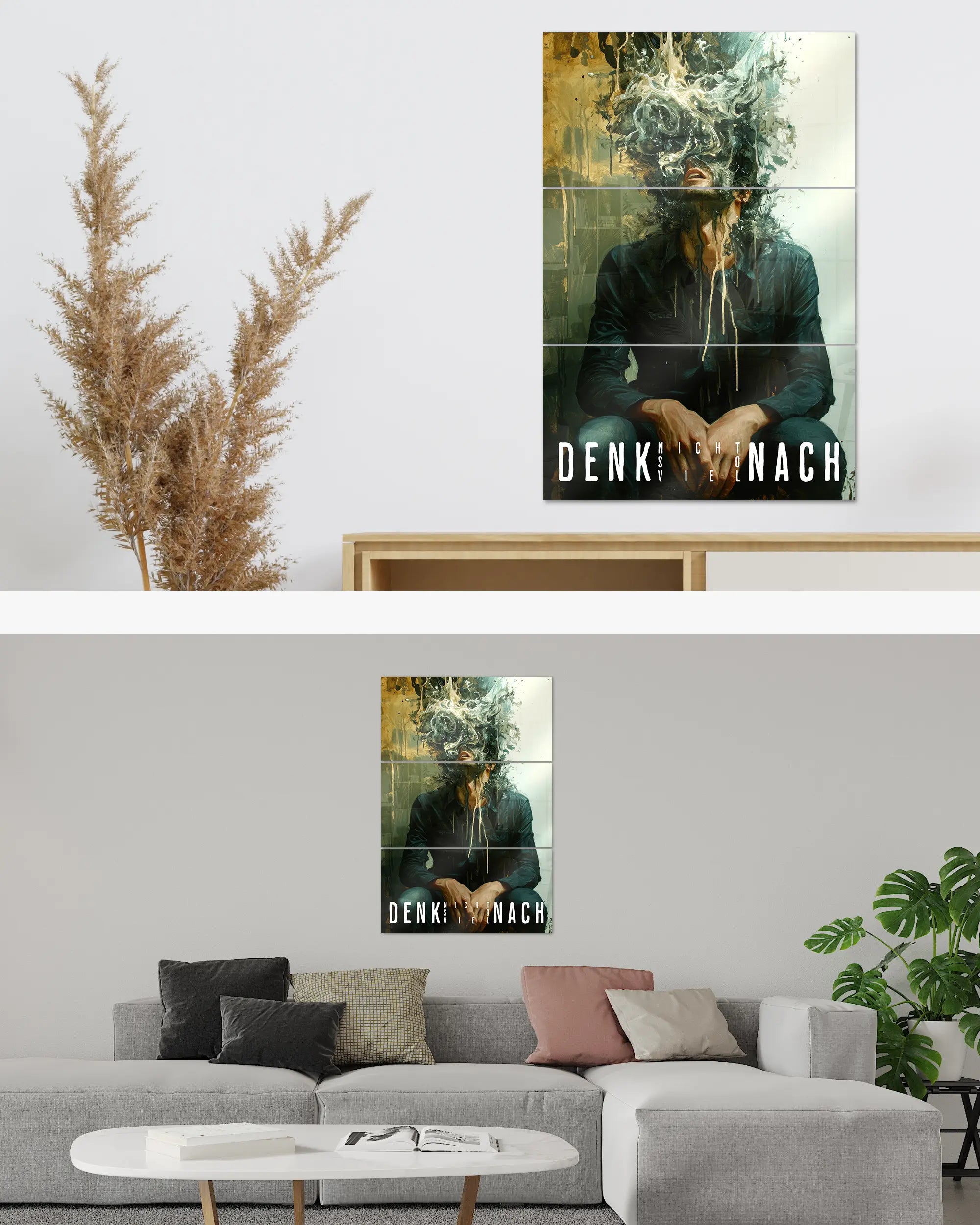 Zimmeransicht des Poster Plate Designs Denkblockade im Acrylic Style in der Größe Mighty (60 x 90 cm)