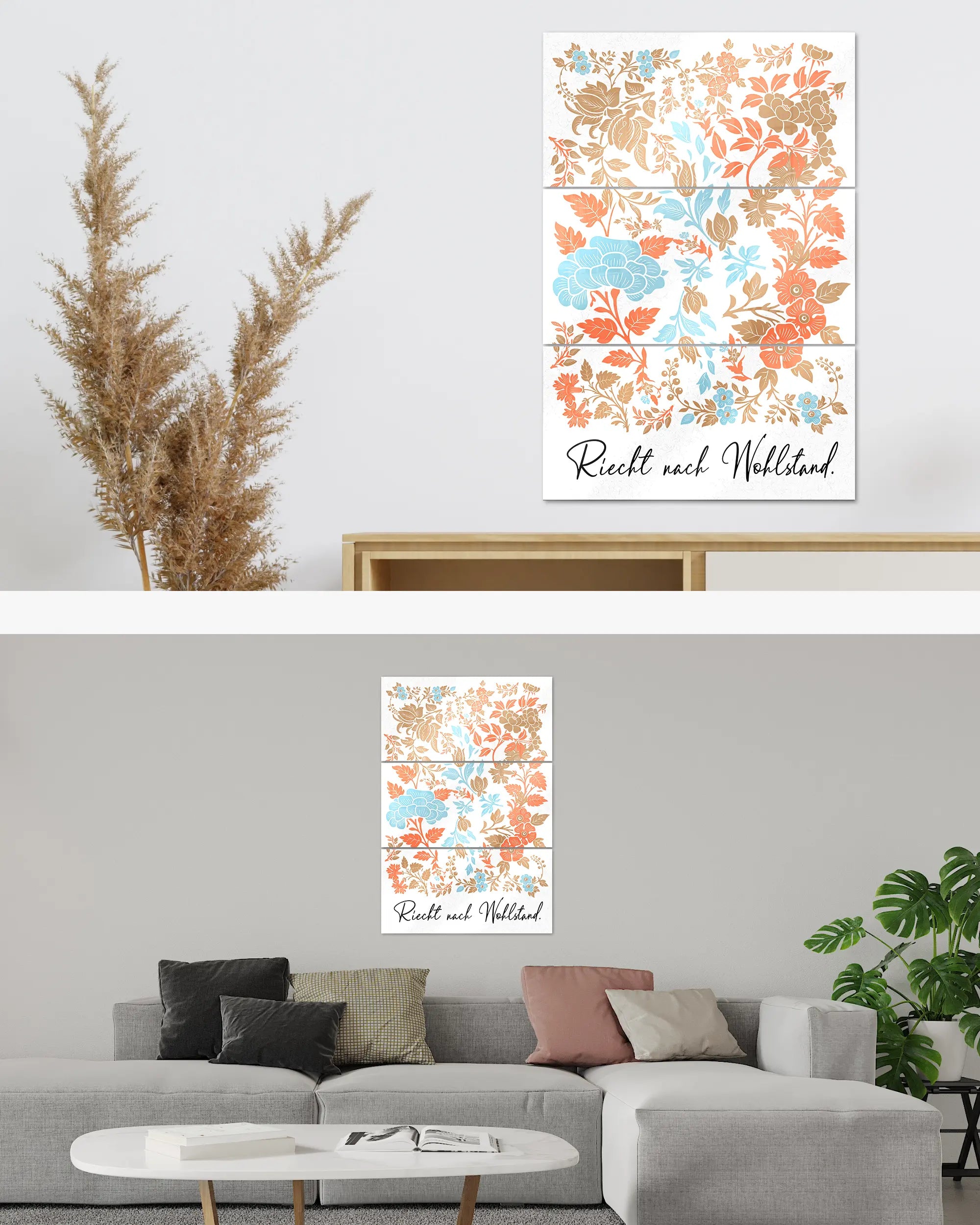 Zimmeransicht des Poster Plate Designs Wohlstandsduft im Acrylic Style in der Größe Mighty (60 x 90 cm)