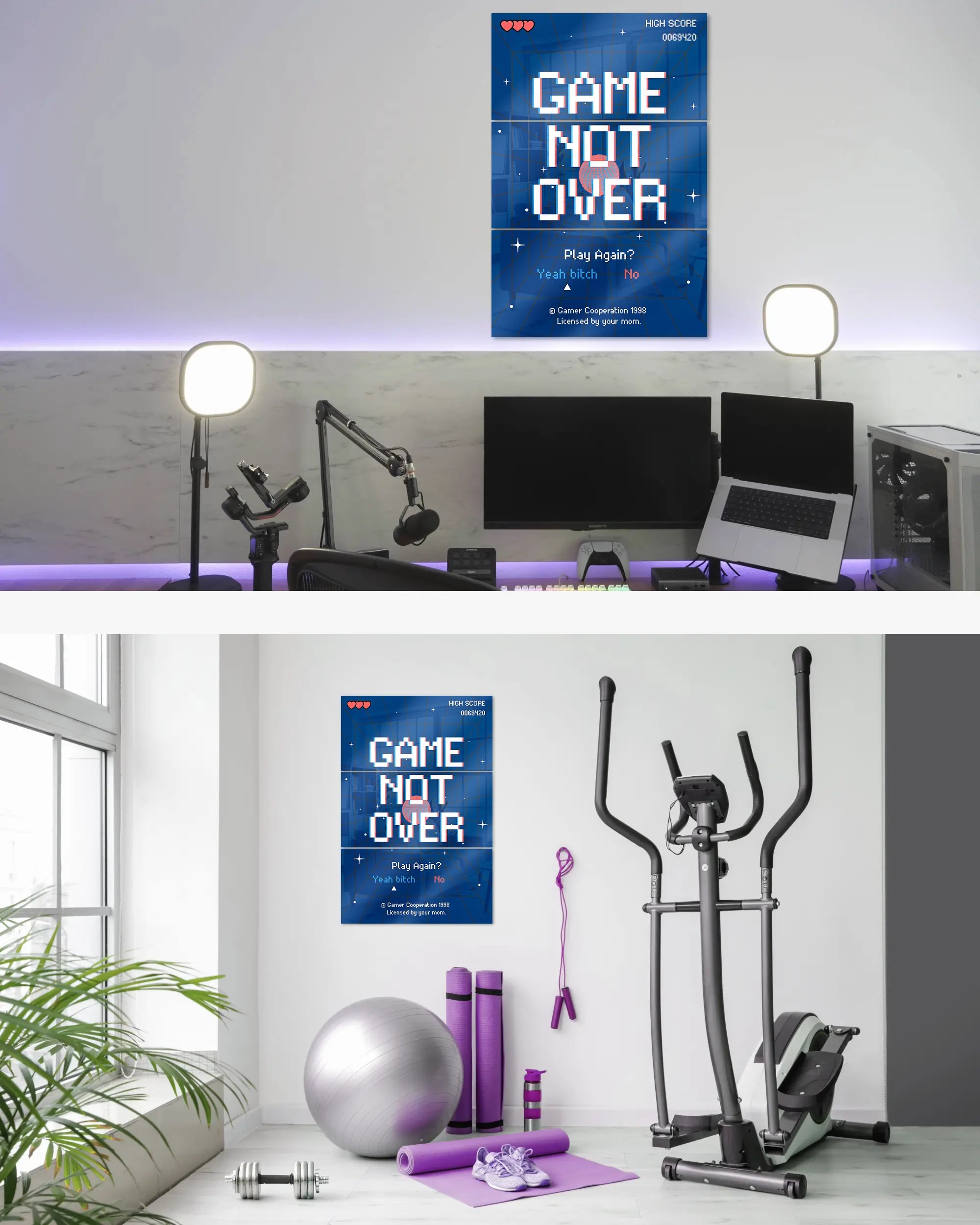 Zimmeransicht des Poster Plate Designs Game not over im Acrylic Style in der Größe Mighty (60 x 90 cm)